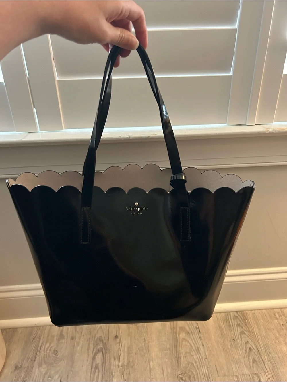 kate spade Black Patent Scalloped Tote